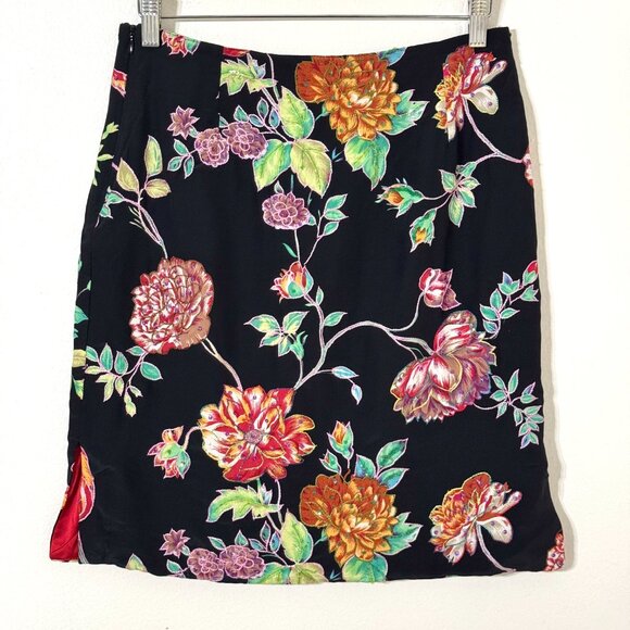 Vtg Y2K Black Floral Pencil Silky Skirt 15"W Embroidered Sequins NWT Embellished - Picture 9 of 16